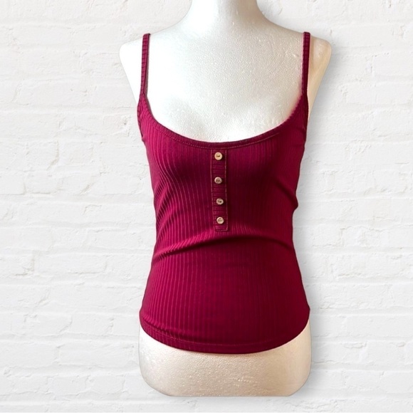 RUE 21 red spaghetti strap top. Ribbed w/faux front buttons & low neckline - Picture 1 of 9